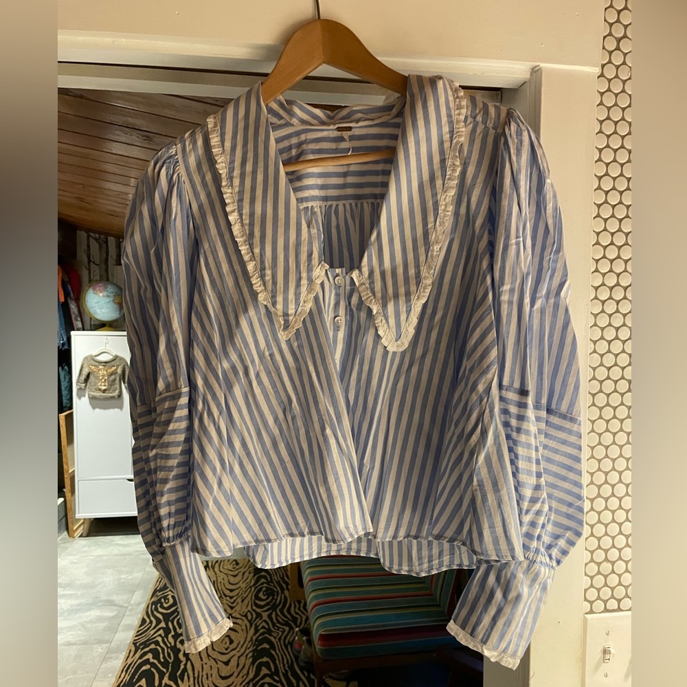 Free people striped puff sleeve blouse
